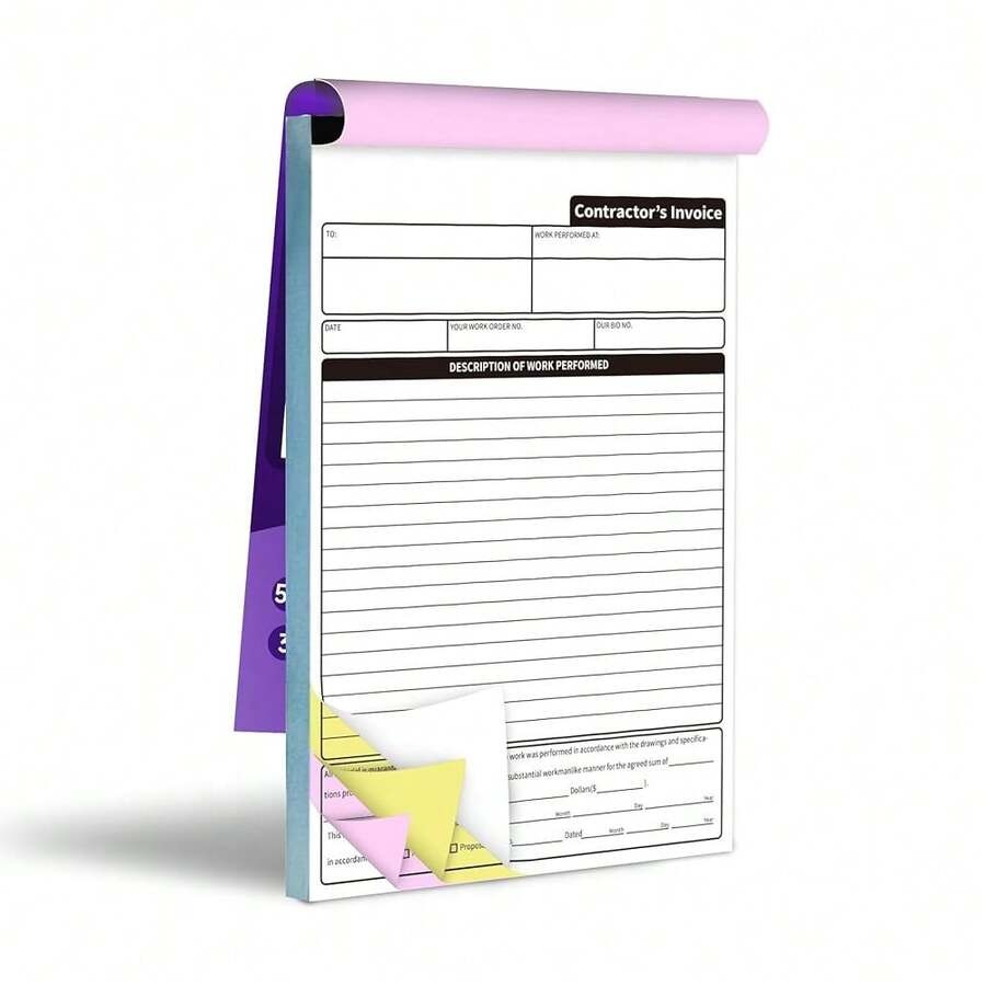 Carbon Copy Book - Carbonless Contractor Invoice Receipt, 7.3 X