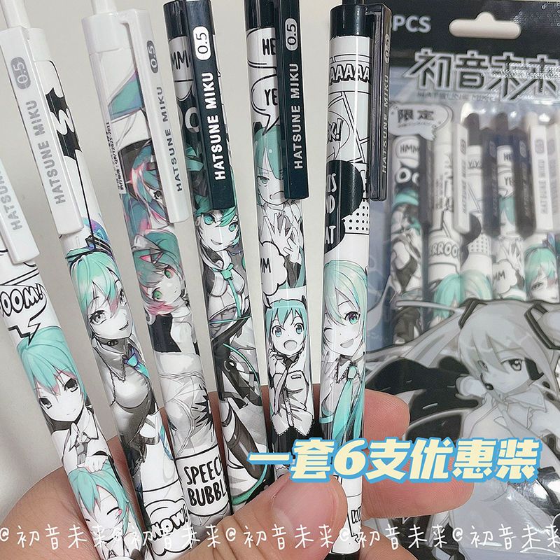 6Pcs/Set Hatsune Miku Black Ge - Gel Ink Pen Set บทวิจารณ์และราคา