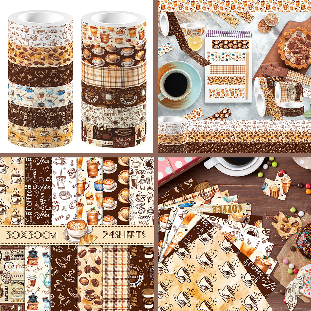 Vintage Coffee Pattern Washi T - Washi Tape Set บทวิจารณ์และราคา