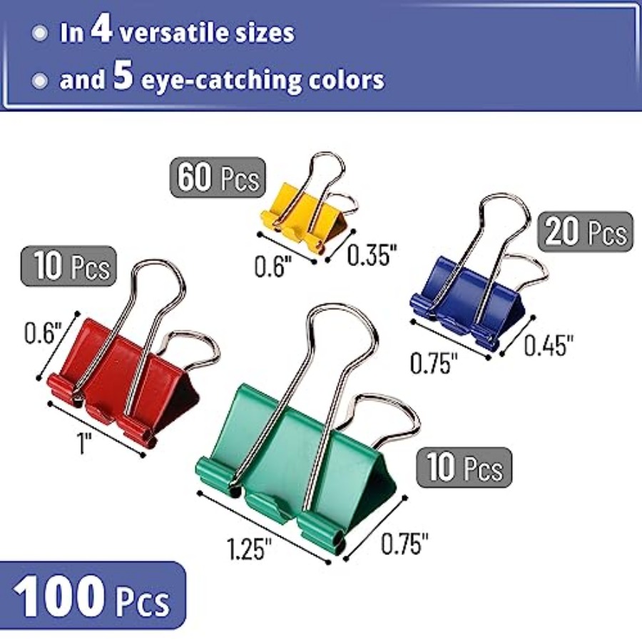 - Metal Binder Clips, 100 pcs, - Binder Clip Assorted บทวิจารณ์และราคา