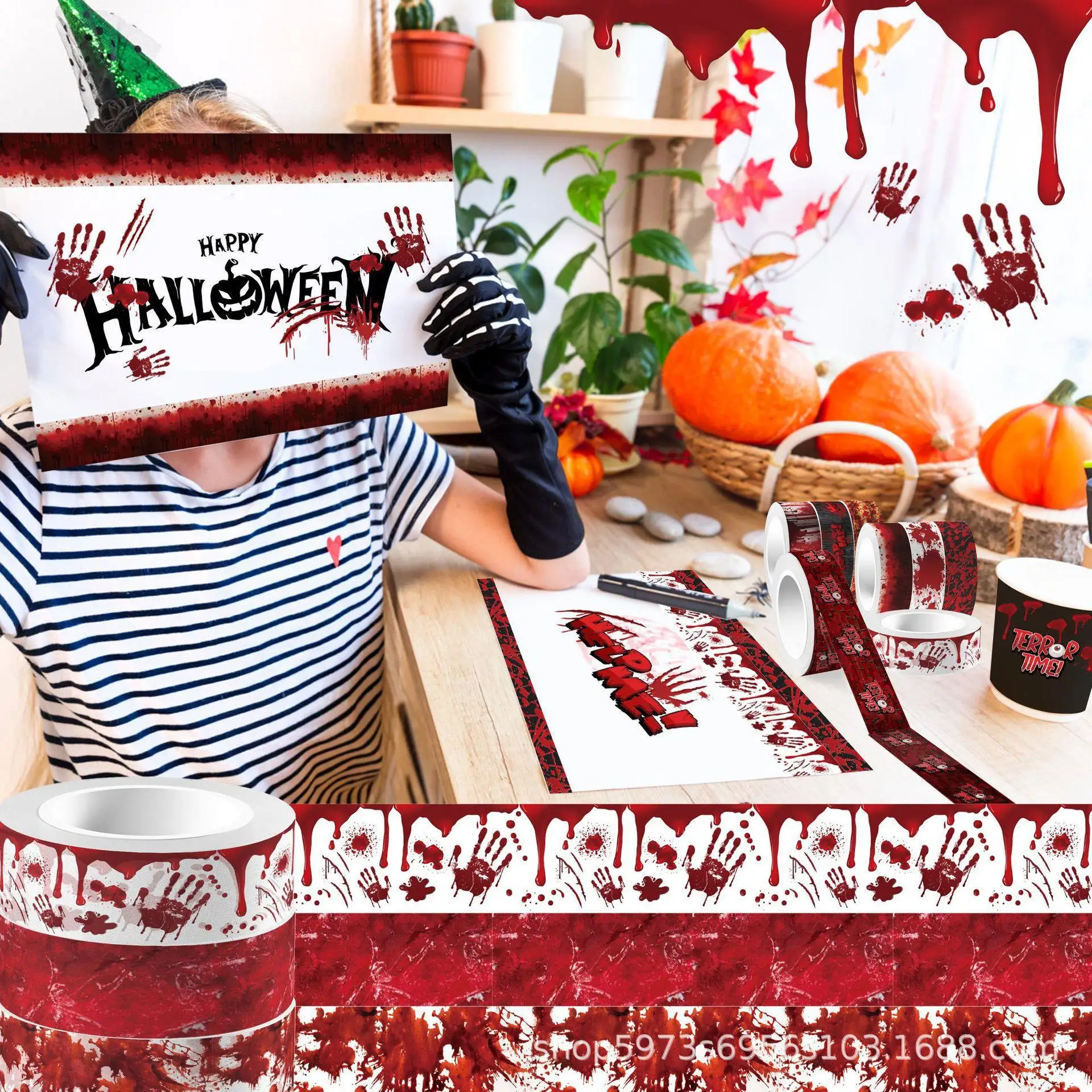 Halloween Bloody Hand Bleeding - Washi Tape Set บทวิจารณ์และราคา