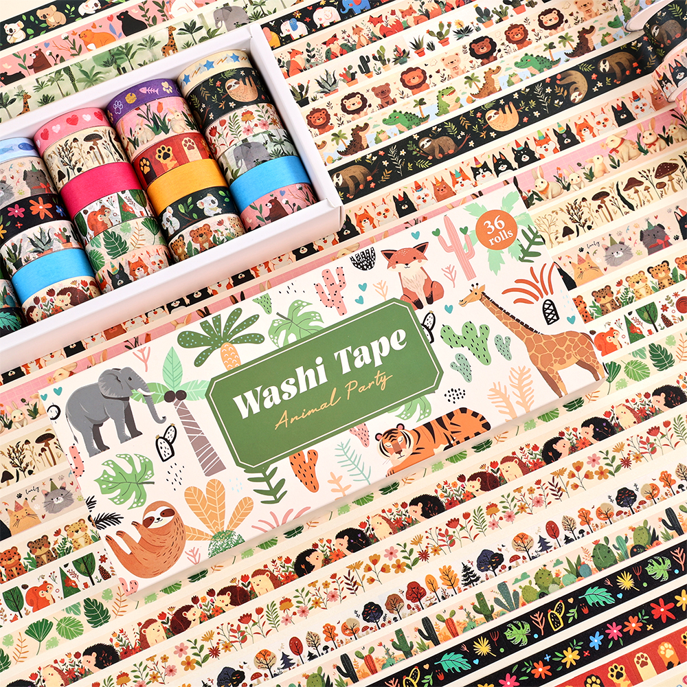 36 Rolls Vintage Animal Party  - Washi Tape Set บทวิจารณ์และราคา