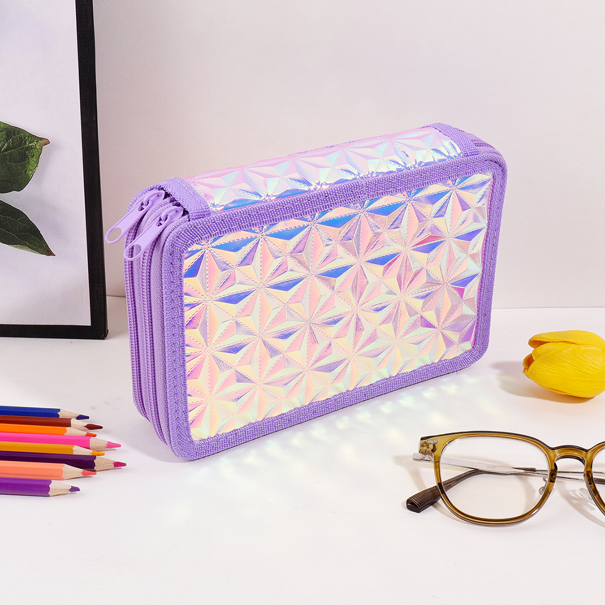 Y2K Purple Holographic Pencil  - Pencil Case Large บทวิจารณ์และราคา