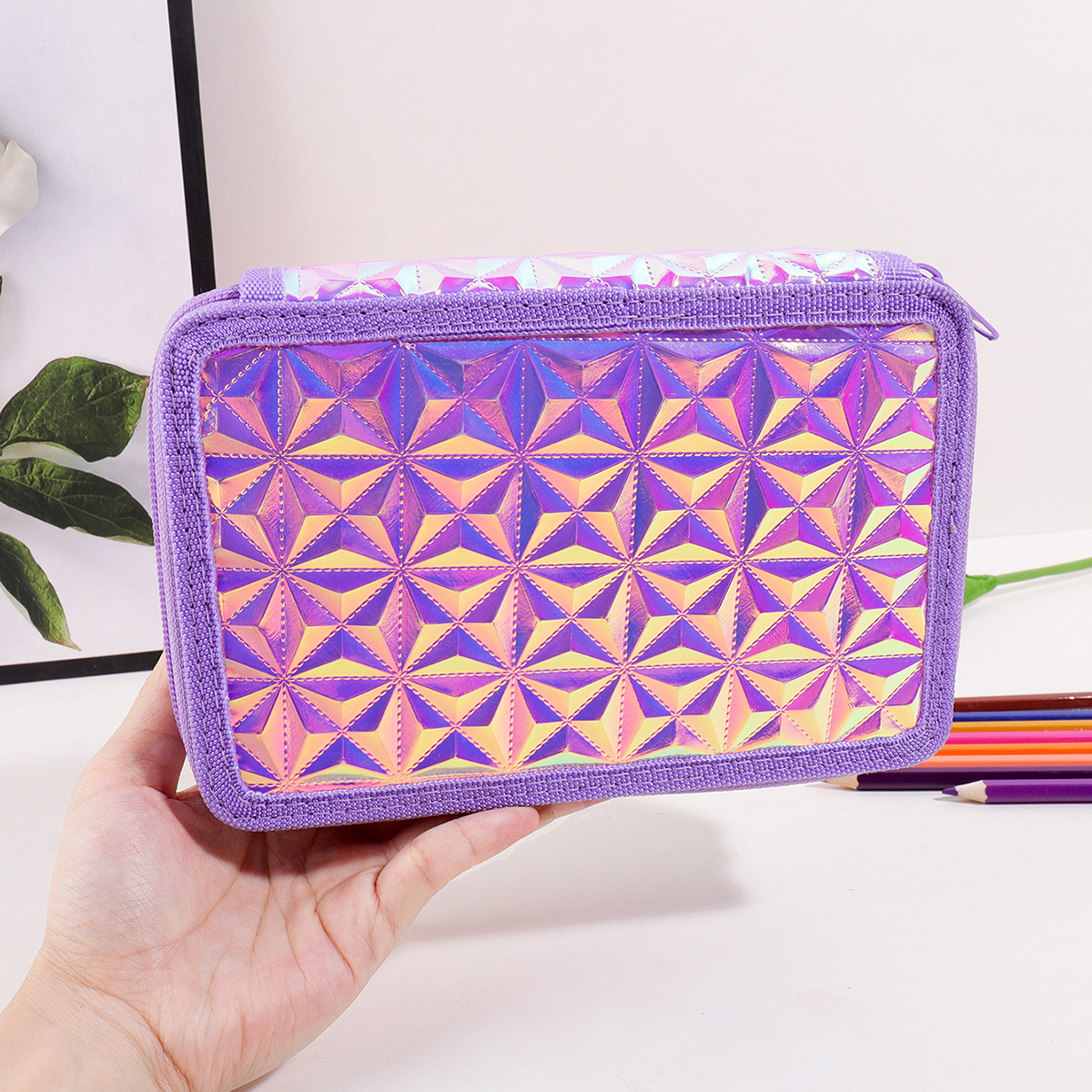 Y2K Purple Holographic Pencil  - Pencil Case Large บทวิจารณ์และราคา