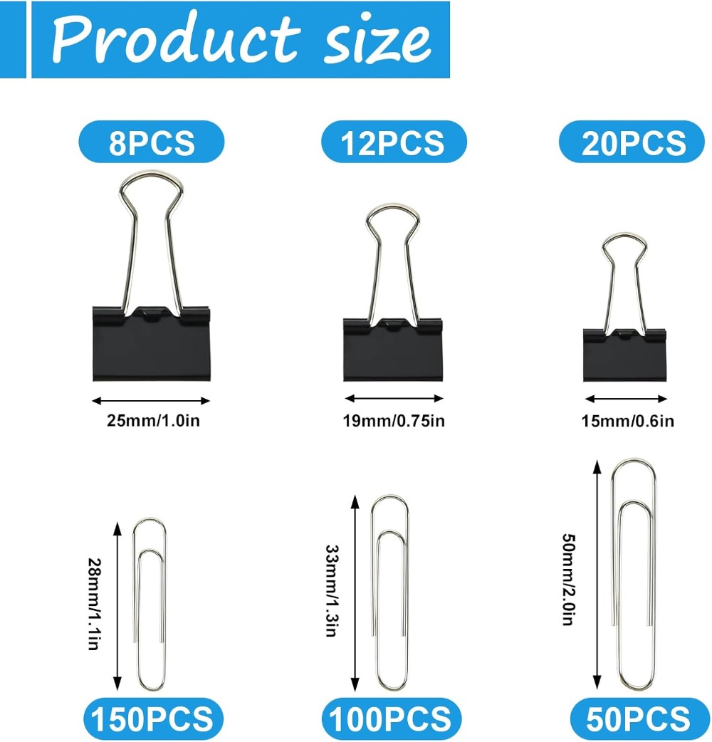 340 Pcs Binder and Paper Clips - Binder Clip Assorted บทวิจารณ์และราคา