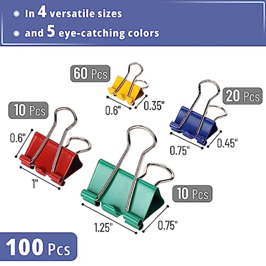 - Metal Binder Clips, 100 pcs, - Binder Clip Assorted บทวิจารณ์และราคา